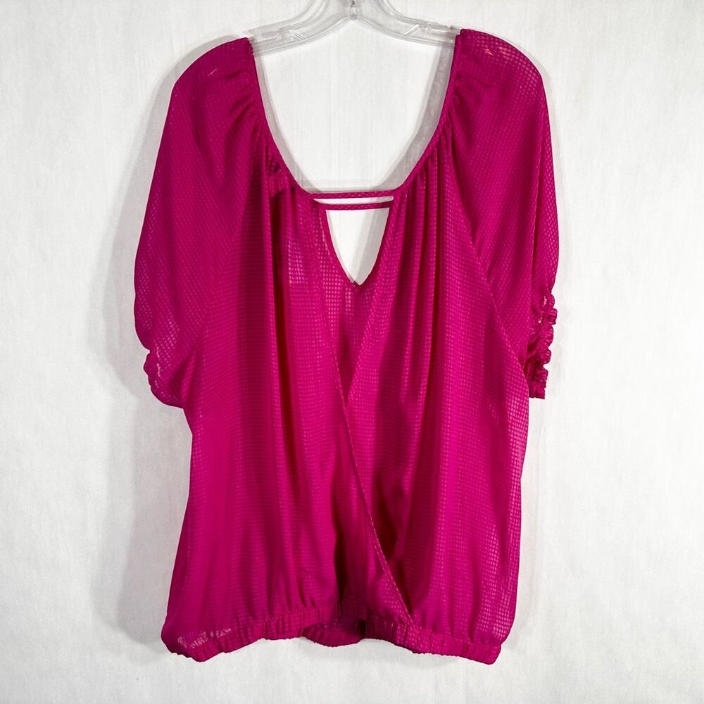 Torrid Plus Size 3X Top Hot Pink Woven Open‎ Back Semi Sheer Elastic NWT 571 - Picture 2 of 10